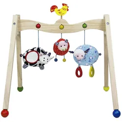 Primi Passi, Krabbeldecke + Spielbogen, Baby-Spielbogen aus Holz, Bauernhoftiere