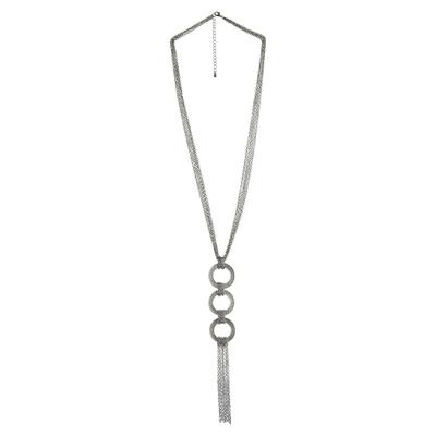 Kette mit Anhänger STEUER "4-reihig silberfarben mit 3 Metallringen", silber, Halsketten, Damen, 78cm, Metall, L: 78 B: 32mm, glänzend, B:32mm