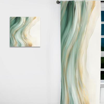 DESIGN ART Designart - Gold And Green Soft Wave Fusion I - Abstract Shapes Curtain - Blackout Abstract Curtain - 1 Panel