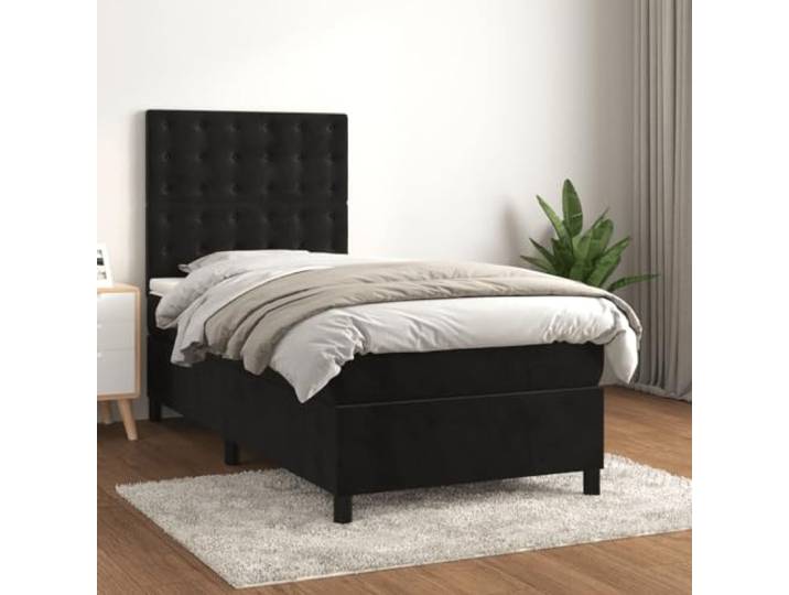 RJPLMFV Komplettes Bett, Velours, Kopfteil, verstellbar, 90 x 200 cm Matratze mit Taschenfedern, mittlere Unterstützung, weicher Matratzenschoner, Handbuch inklusive