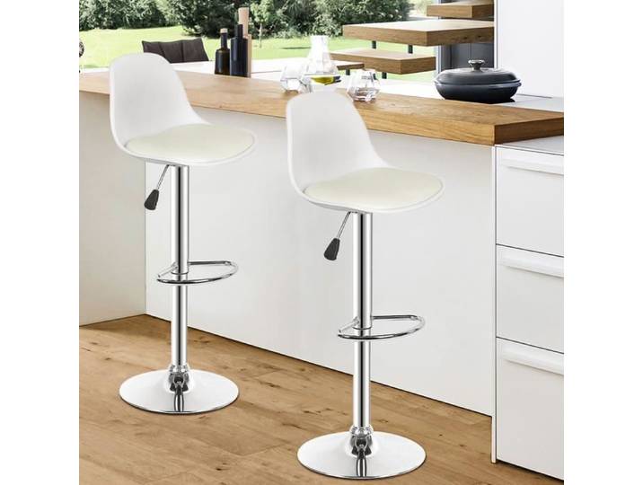 Tabourets de Bar Réglable Pivotant - HOMEWELL - Nordique - Polypropylène et Cuir PU - Blanc