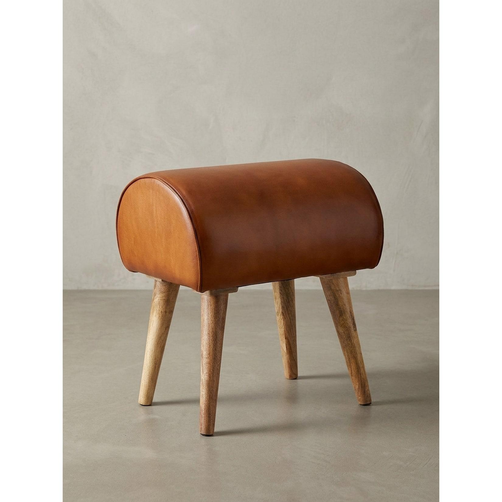 Sitzhocker – Echtleder/Massivholz, 45x53x40 cm, modern, gepolstert