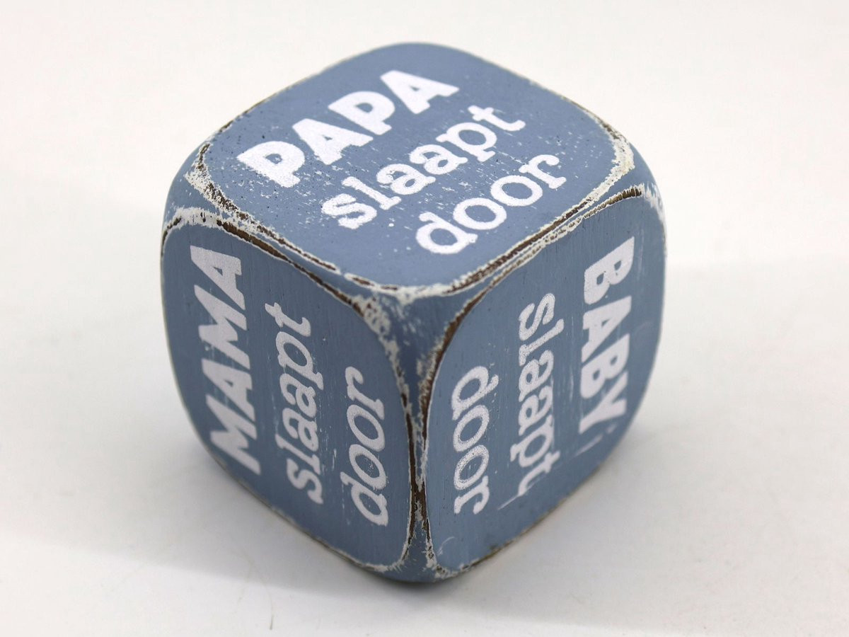 Dobbelsteen Mama Papa baby slaapt door 8x8 cm