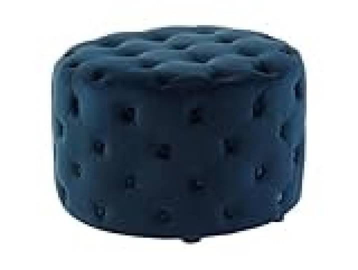 Vente-unique - Pouf FOURCA en Velours - Bleu Nuit