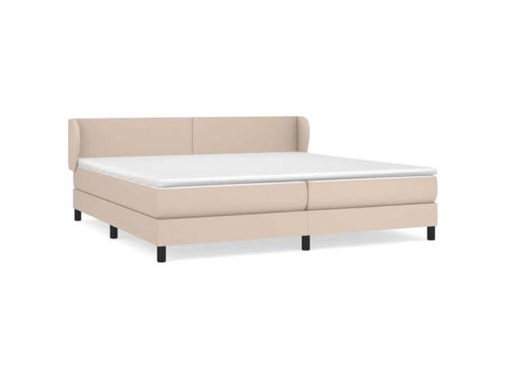 KKgypkn Boxspringbett 200x200cm in Cappuccino-Braun aus Kunstleder mit höhenverstellbarem Kopfteil und Taschenfederkernmatratze