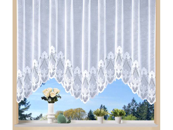 Gardine WECKBRODT Weimar Gr. 4, weiss (weiß), B:450cm H:175cm, Jacquard, Polyester, Gardinen, Gardine, Jacquard, Bogenstore, floral, Halbtransparent, Sockel, Bordüre, Store