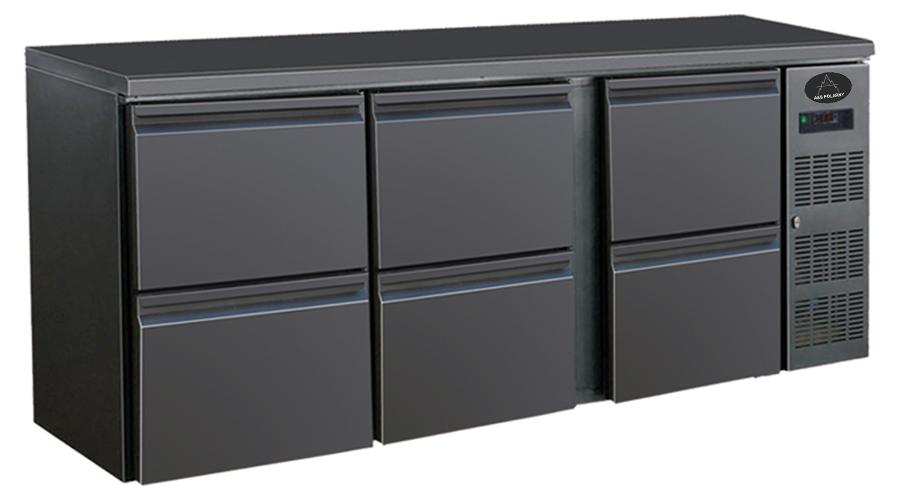 Gastro Barkühler | Barkühlschrank | Flaschenkühltisch | Schwarz | 6 Schubladen | 537 Liter | 0 bis +10 °C
