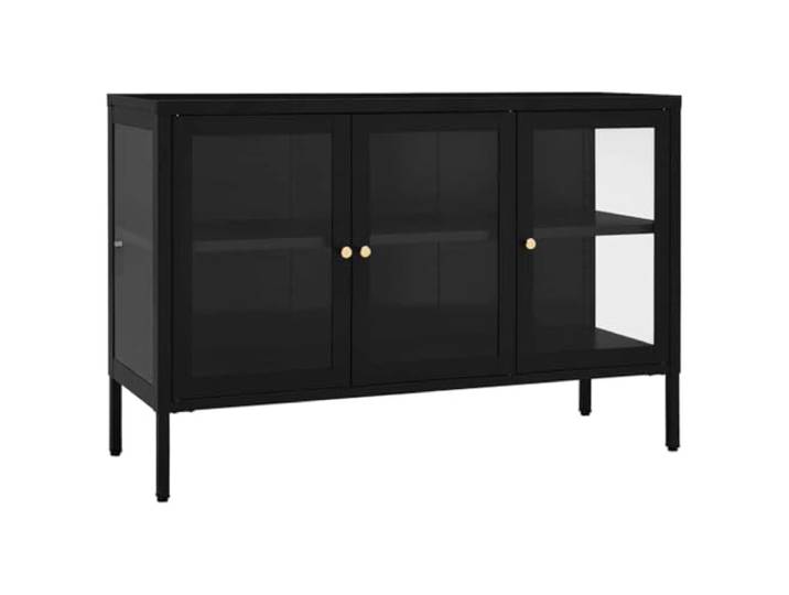 Kaorsrow Sideboard Schwarz 105x35x70 cm Anrichte Metall Glas Stabiler Beistellschrank aus Metall mit Glastür, höhenverstellbaren Füßen und Regalboden für Wohnzimmer und Flur.