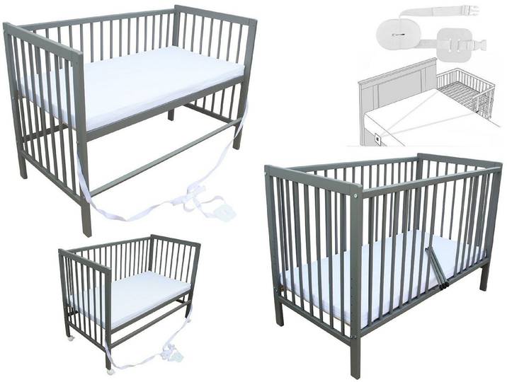 Micoland Beistellbett Kinderbett Beistellbett Babybett 120x60cm + Matratze, Gurt und Räder