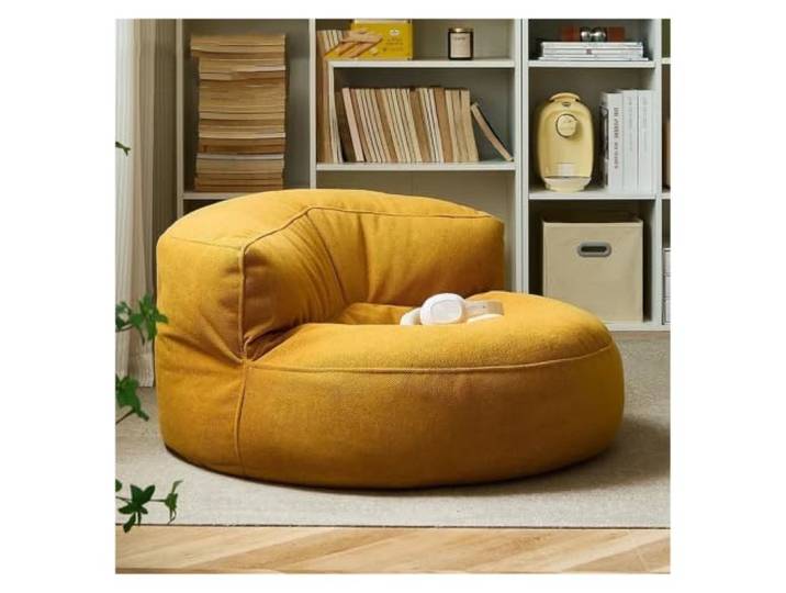 KUNYOS Gefüllter Sitzsack mit Füllstoff, wasserdichter Pouf, Stuhl, Garten, Strand, Pool, Ottomane, Salon, Sofasitz(Yellow-Single)