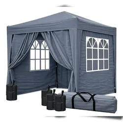 QUICK STAR Faltpavillon 2x2m Smoky Grau inkl. 4 Fußgewichten