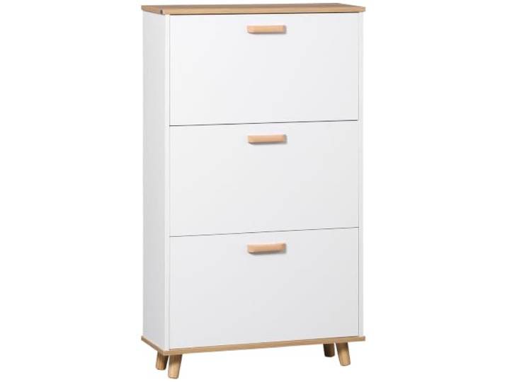 HOMCOM Meuble à Chaussures 3 Abattants Aspect Bois 70x23\,5x122 cm Blanc Étagère à Chaussures\, Style Scandinave