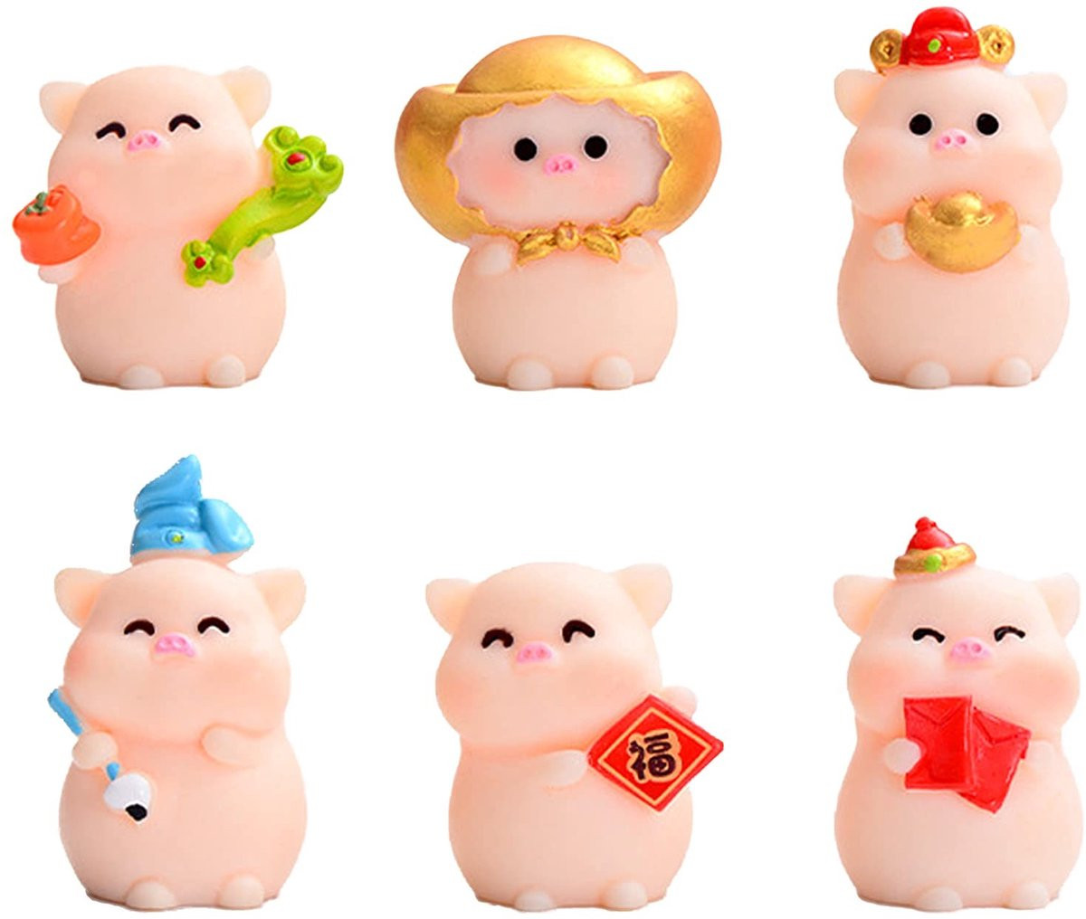 Dailygoods Varkensbeeldjes 6 stuks - Roze hars ornamenten voor tabletop decoratie