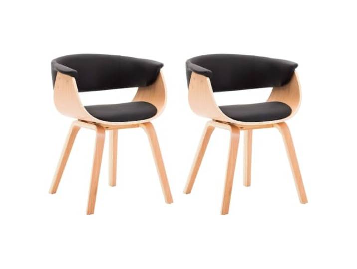 KGHERMDF Esszimmerstühle 2er Set Schwarz Kunstleder Holzbeine Ergonomisches Design, Bugholzrahmen, Belastbar bis 110 kg, Pflegeleicht