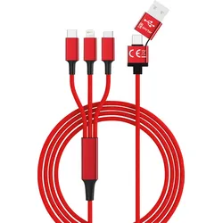 HYDRA ULT RD - Ladekabel, USB-A/USB-C -> micro USB, Lightning & USB-C, rot