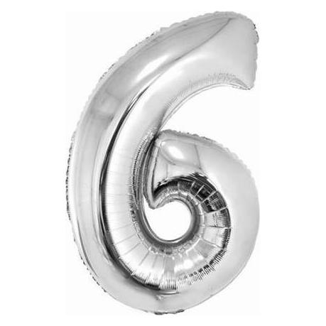 GoDan Foil balloon number "6" silver 85cm (1x) (5901238640363)