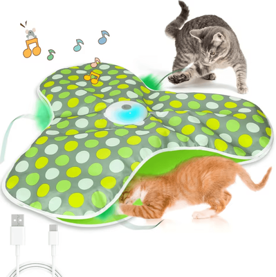 Inspire Curations WhiskerHide Interactive Motion Cat Toy With Squeaky Mouse & Feather Teaser green