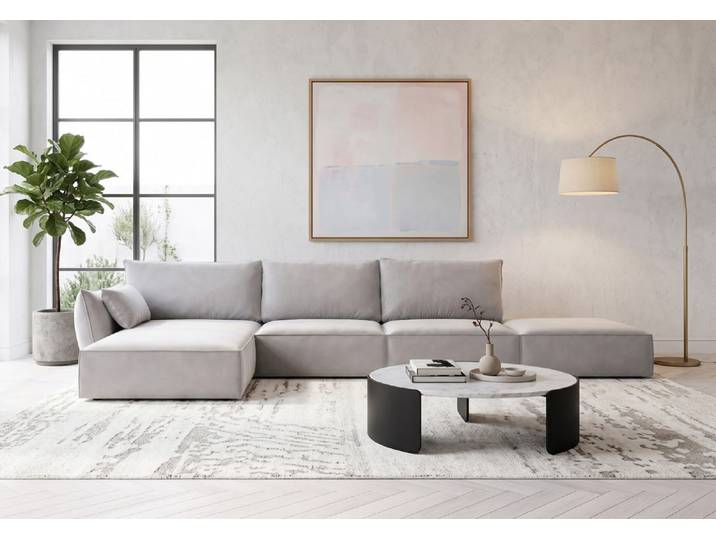 Designer Ecksofa Nuvola Open in Samt - Hellgrau - Samt - Rechts - Luxusbetten24