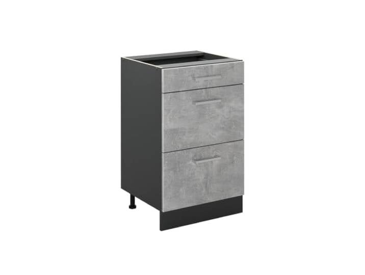 Vicco Küchenunterschrank R-Line , Beton/Anthrazit 50 cm 3 Schubladen · Ohne Arbeitsplatte · Höhenverst. Füße · Leichter Zugriff · Frei kombinierbar