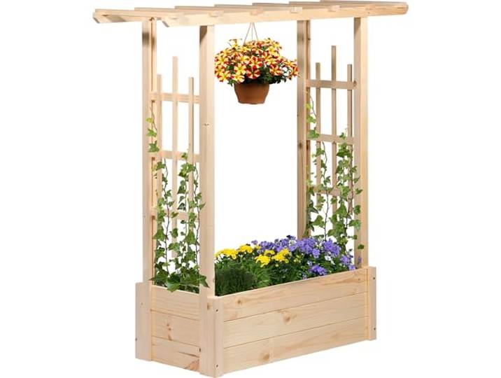 dobar® Pflanzkasten Pergola mit integrierter Rankhilfe - Hochbeet aus Fichtenholz - Großer Blumenkasten - 117 x 39 x 119 cm