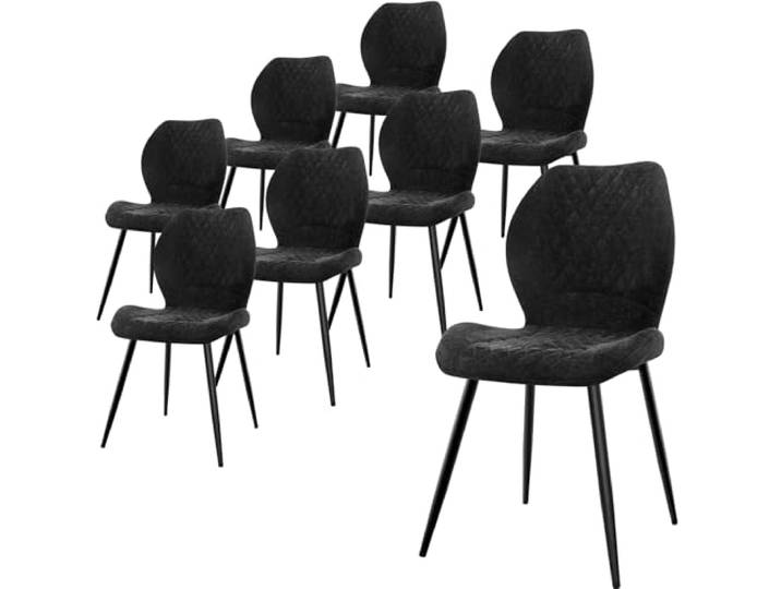 LEWE Leinen Esszimmerstühle 8er Set, Modernes Karomuster mit Metallbein, gepolstert, Armloser Küchenstuhl für Restaurant/Wohnzimmer/Schlafzimmer, [Schwarz]