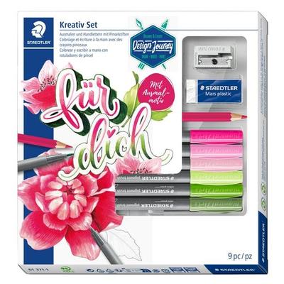 STAEDTLER Brush Lettering meTime, Kreativ Set Ausmalen und Handlettern, 9er Set