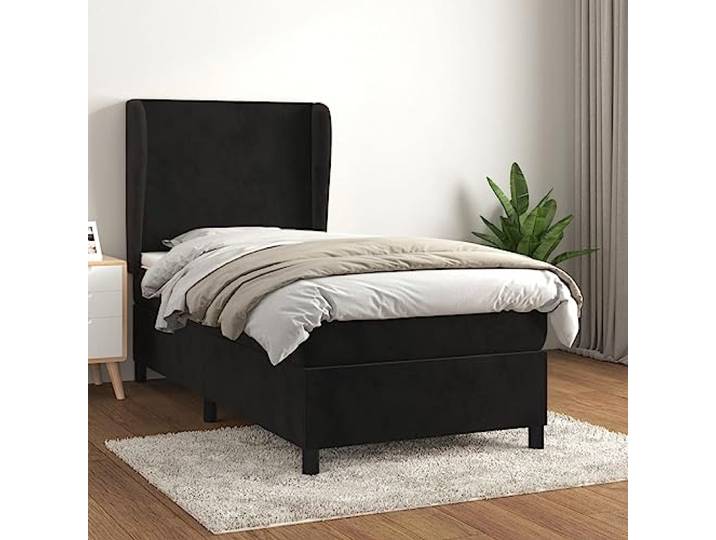 Samt Boxspringbett mit Taschenfederkernmatratze verstellbares Kopfteil Boxspringbett mit Matratze Schwarz 90x190 cm Samt Bett mit Kopfteil Taschenfederkern Topper Komplett Set