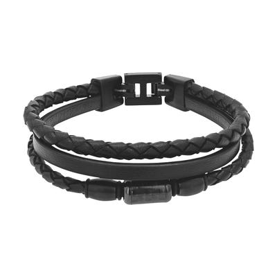 Lederarmband TOM TAILOR "Schmuck Geschenk Edelstahl Leder Kautschuk", schwarz, Armbänder, Herren, 22cm, Edelstahl Kautschuk Leder, Edelstahl, Kautschuk, Leder, Lederarmband