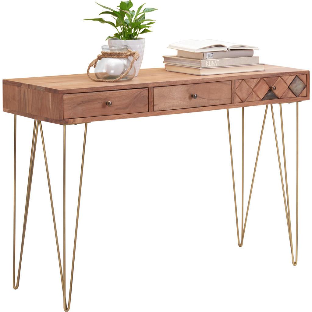 Ambia Home Konsolentisch , Akaziefarben , Holz, Holzwerkstoff , Akazie , massiv , 2 Schublade(n) Schubladen , Haarnadel , 42x78x115 cm , Wohnzimmer, Wohnzimmertische, Konsolentische