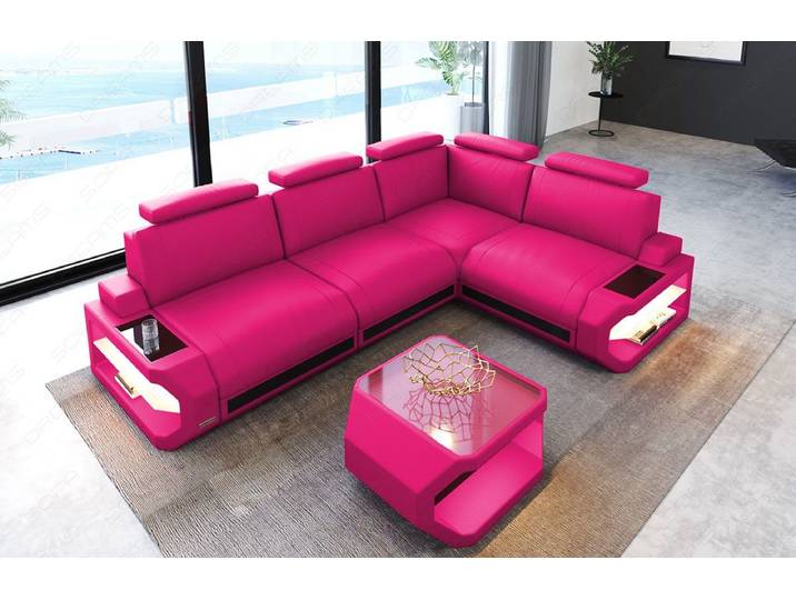 Sofa Dreams Ecksofa Leder Couch Siena L Form Ledersofa, L-Form Ledersofa mit LED-Beleuchtung