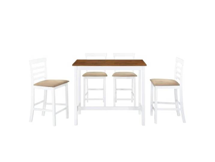 Bartisch und 4 Stühle, Massivholz, Braun und Weiß MDF Tischplatte, Schaumstoffsitz, 110 kg max. Belastung, Rustikaler Stil, Einfache Montage