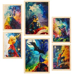 POSTER Set Mit 6 Superhelden A3 & A4 Rahmen Aus Hellem Holz