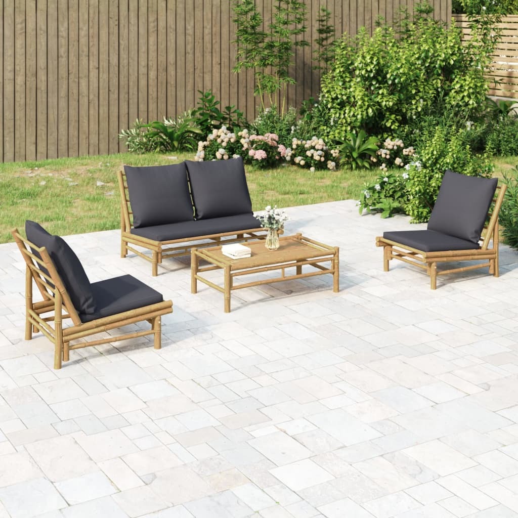 Eleganten-Stil 4-tlg. Garten-Lounge-Set mit Dunkelgrauen Kissen Bambus DE1583267