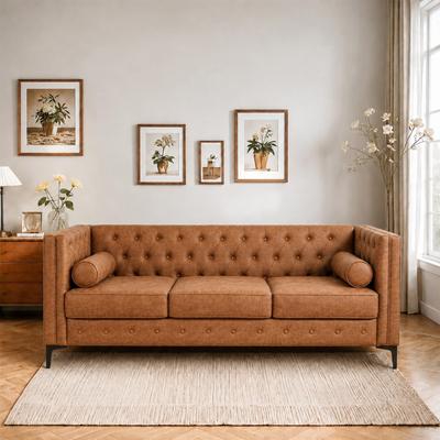 Loedds 78.75-Inch 3-Seat Faux Leather Sofa with Tufted Back & Pillows & Side Pockets