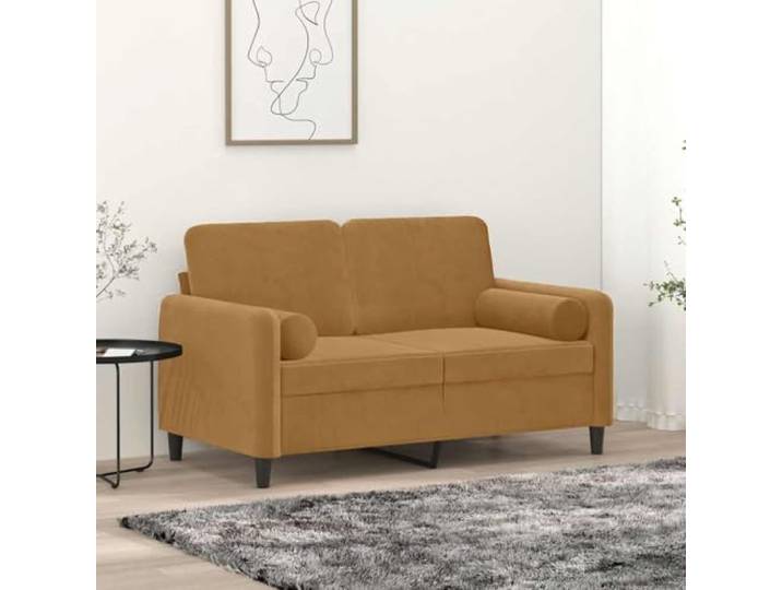 HEFZGDB Modernes 2-Sitzer-Sofa 120 cm Braun Samt mit Zierkissen – Robustes Metallgestell, Abnehmbare Bezüge, Weicher Velours Komfort für Wohnzimmer Entspannung