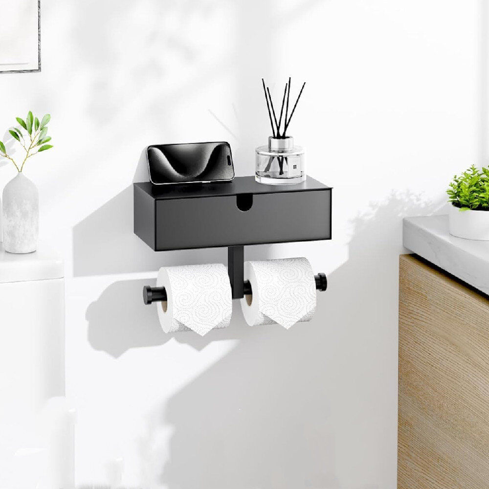 Brayden Studio Wall Mounted Toilet Paper Holder Matte Black 11cm H X 5cm W X 4cm D