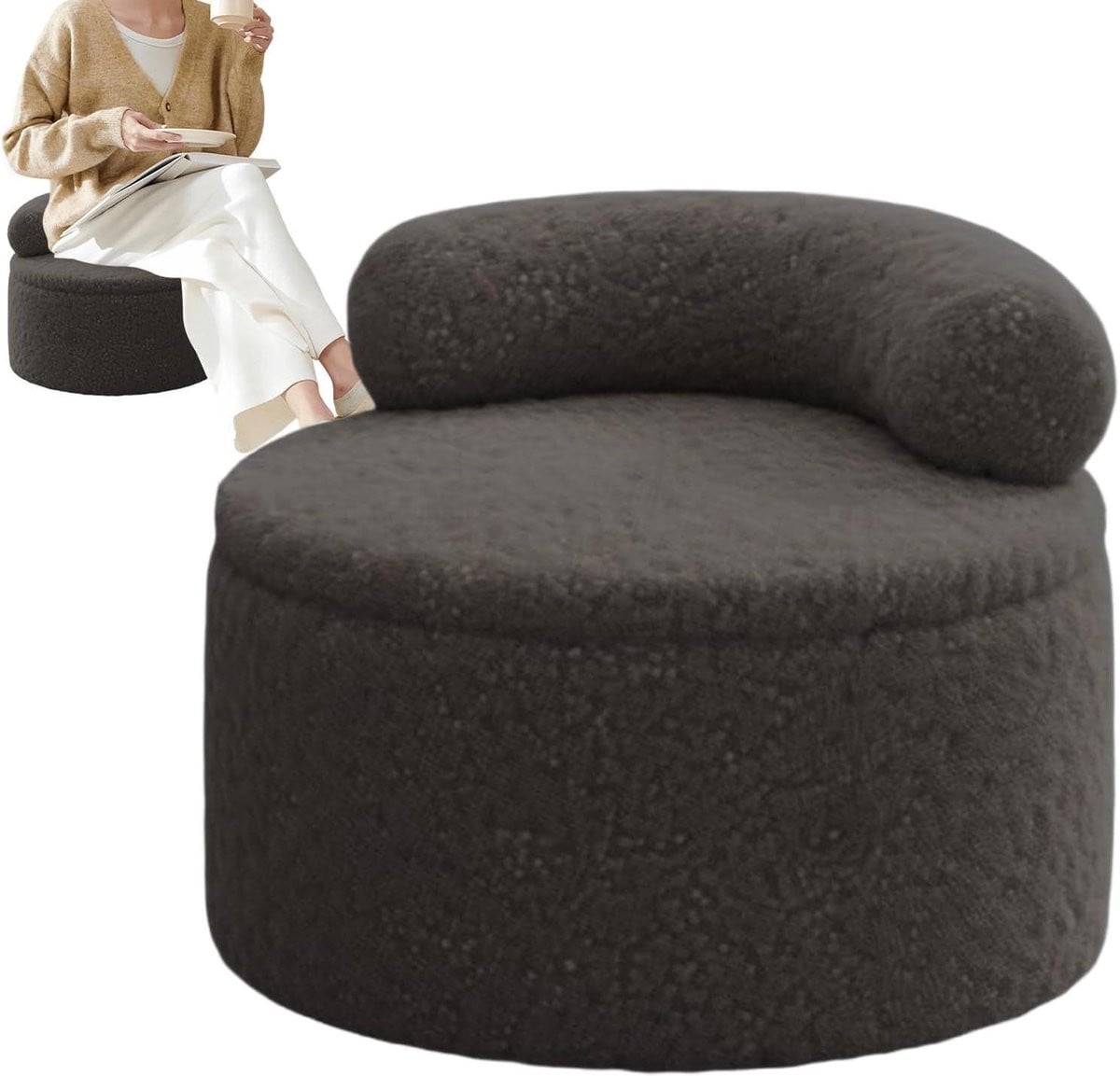 Ronde Ottomaanse Voetkruk met Verborgen Opslag - Zwart - Breedte: 37,3 cm