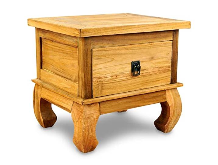 livasia Asiatischer Nachttisch aus Massivholz – 45x35x40cm – Beistelltisch Holz nachhaltig, recyceltes & versiegeltes Teakholz, hergestellt in Handarbeit aus Java
