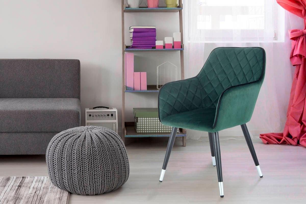Stuhl KAYOOM "Amino 625, stilvoller Design-Stuhl,samtweicher Bezug aus Velvet-Stoff", grün (dunkelgrün, schwarz), B:58,8cm H:86cm T:61cm, Sitz: Stoff 100% Polyester / Gestell: Stahl / Beine: Buchenholz, Stühle, Stuhl, samtweicher Bezug, elegant, glamourös