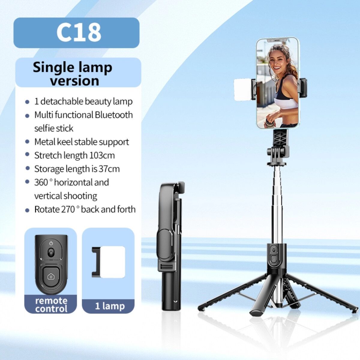 INF Selfie stick Bluetooth sans fil et trépied portable – ABS et acier inoxydable, Noda Bluetooth 4.0, extensible 19-100cm,