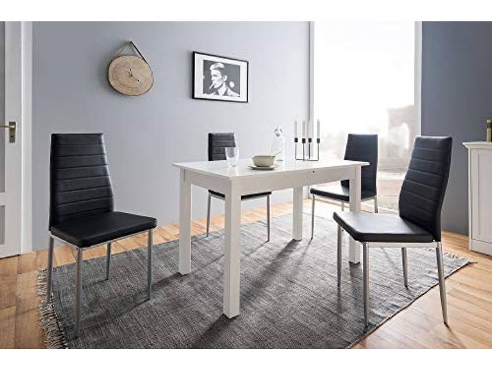 Newfurn Esstisch ausziehbar Weiß matt Küchentisch modern für 4 Personen ausziehbare Tischplatte, Esszimmertisch, Esszimmermöbel, Esszimmer Dining Table, ideal für Familien und Küche