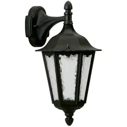 Albert Außenwandleuchte Landhausstil Typ Nr. 1819, hängend mit Wandarm, IP23, E27 QA55 57W, Alu-Guss / Kathedralglas, schwarz ALB-661819