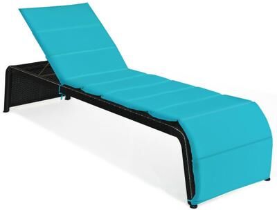 Costway Patio Rattan Lounge Chair Back Adjustable Chaise Recliner with Cushioned-Turquoise