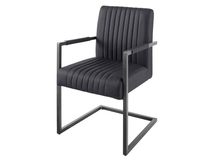 Stuhl BIG ASTON - 55cm - schwarz - Echtleder Metallrahmen Freischwinger Federkern-Komfort, Armlehne, pflegeleicht, langlebig, stabil, Esszimmerstuhl, hoher Komfort, bequeme Polsterung