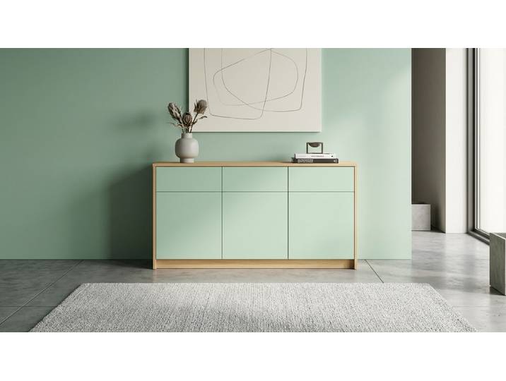 Sideboard mit grünen Türen Birke Natur geölt