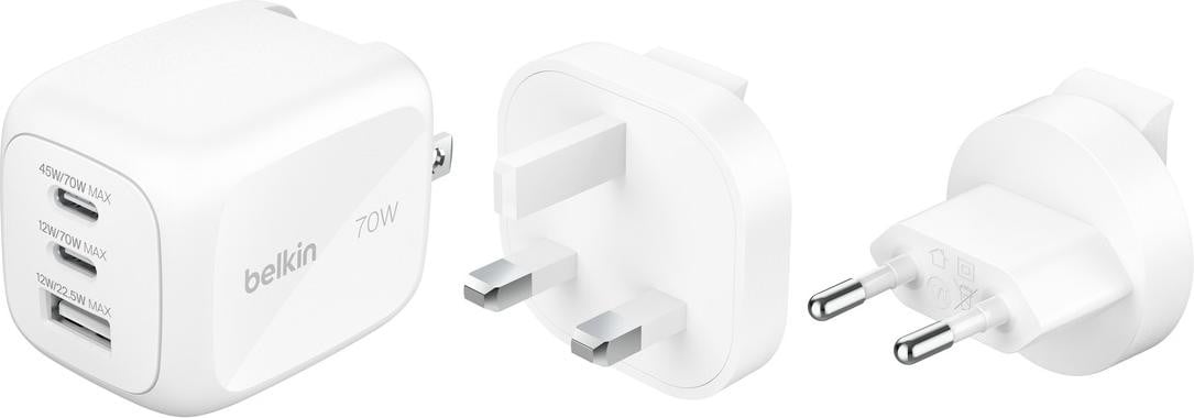 Belkin BoostCharge Pro 3-poorts GaN-oplader 70W met reisadapterset - Wit