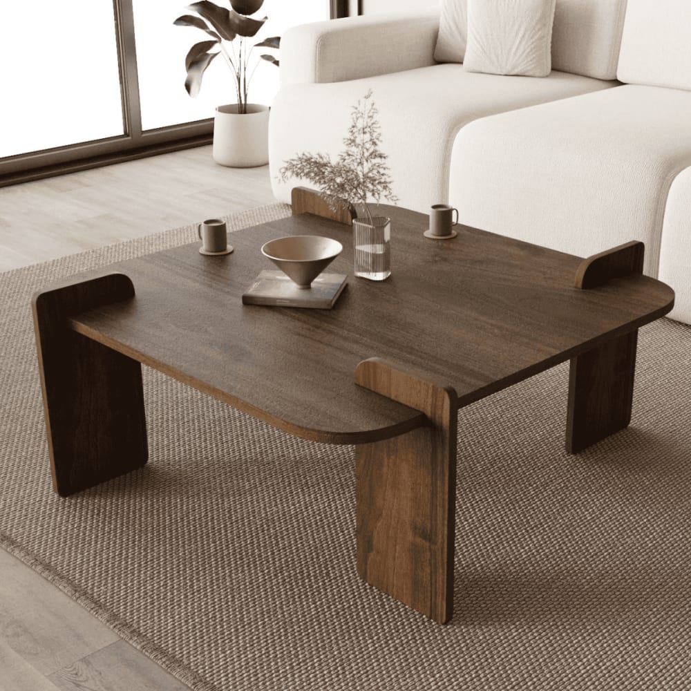 Calicosy Table basse carrée l90 cm - noyer Marron 90x35x90cm