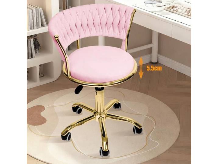 Chaise Bureau Chaise Coiffeuse Pivotante Siège Rembourré avec Coussin Hauteur Réglable pour Bureau Chambre Velours Rose