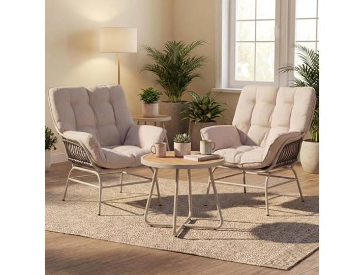 Mendler 2er-Set Loungestuhl HWC-P75 Stoff - hellgrau, Polster beige Loungesessel, Relaxstuhl, 220g/m², Poly-Rattan, Metall