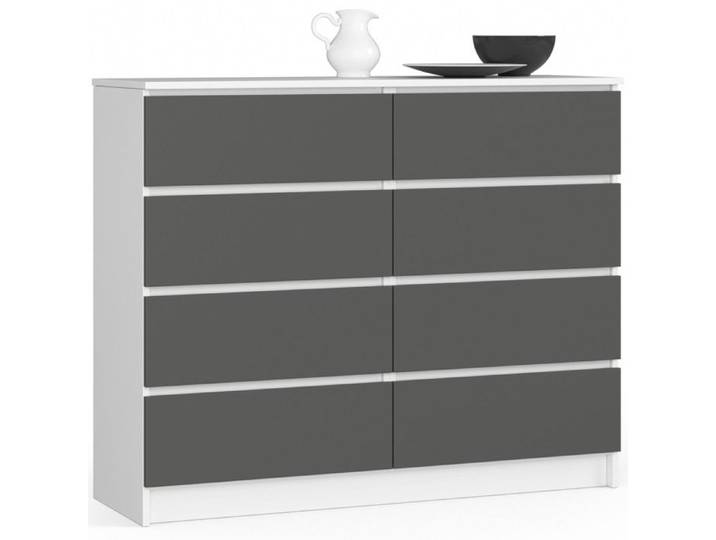 Commode AKORD K120 Blanche 120 cm 8 tiroirs façade Gris Graphite 120x40x99 cm
